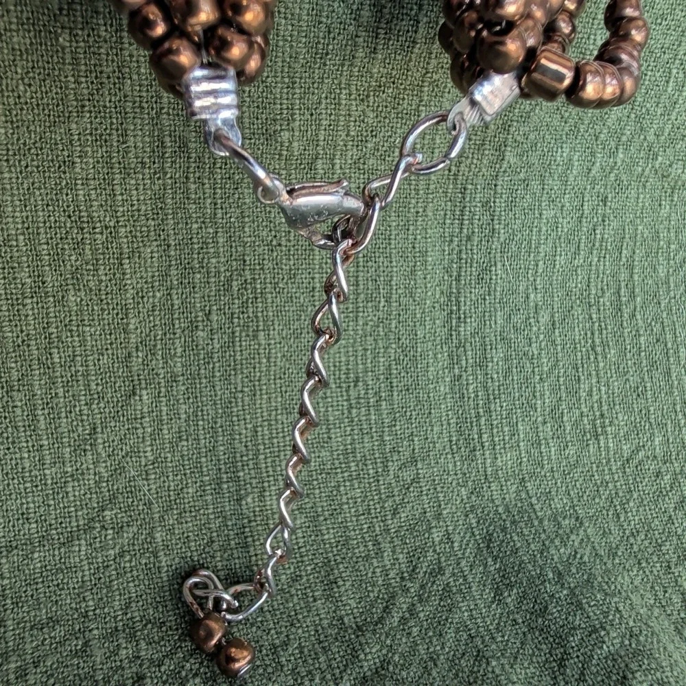 Art Glass Multi Strand Beaded Necklace Brass Tone 6 Strand Boho 16